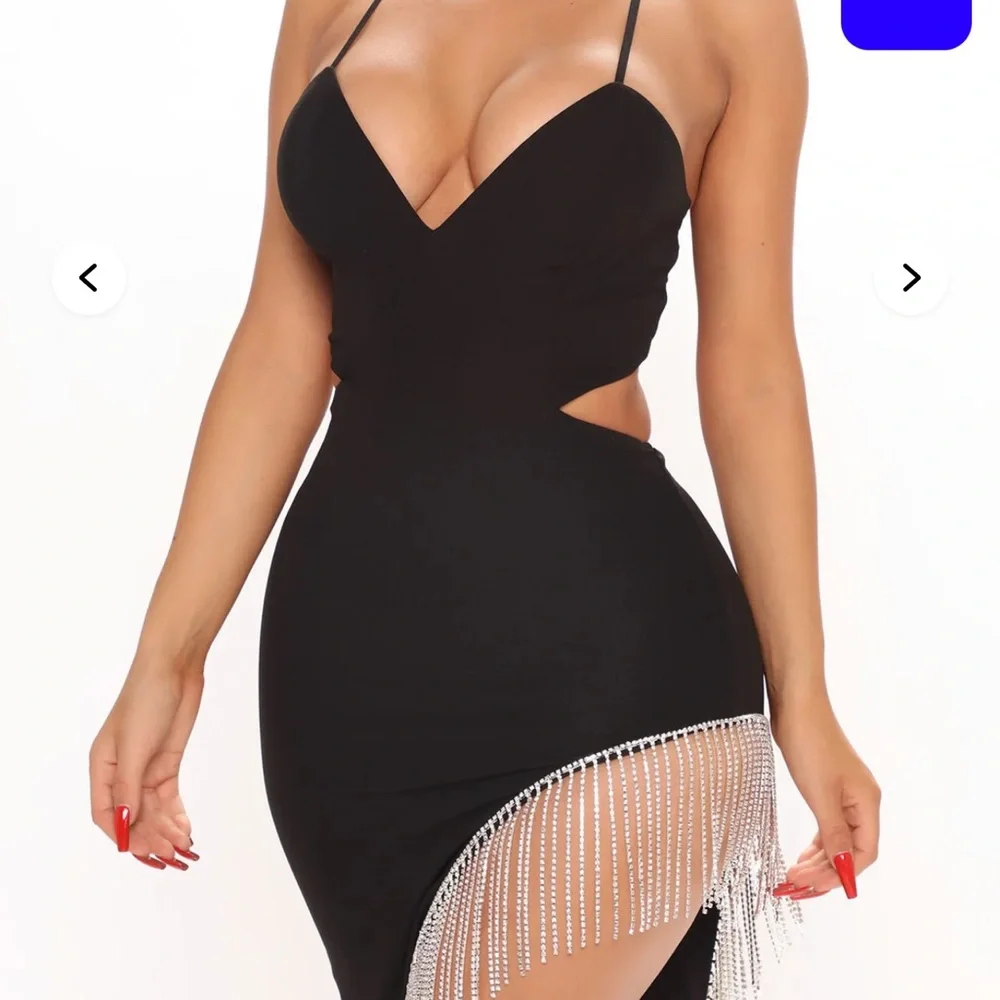 Fashion Nova Black Maxi Dress with Silver Fringe - Picture 2 of 3
